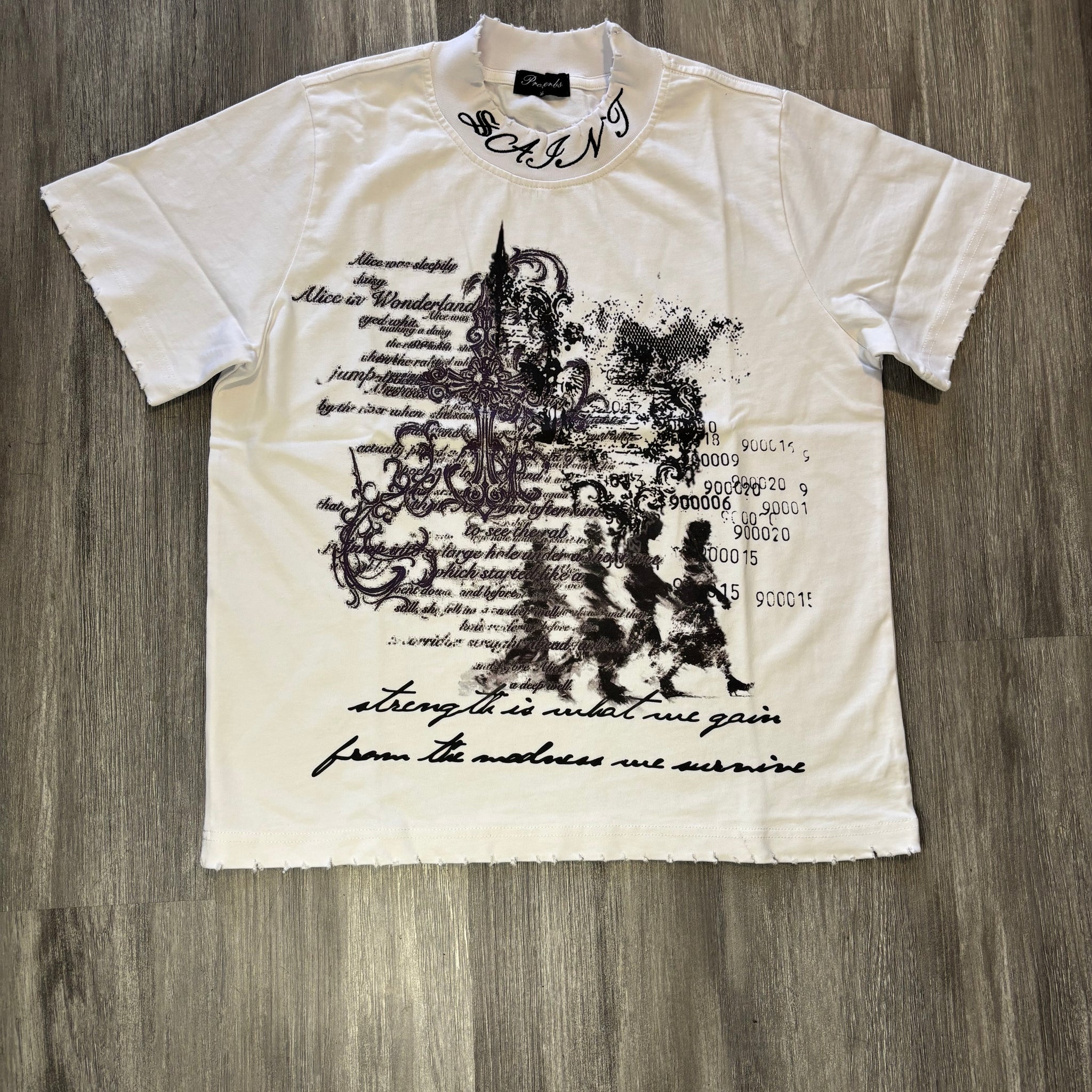 “SAINT” distressed tee